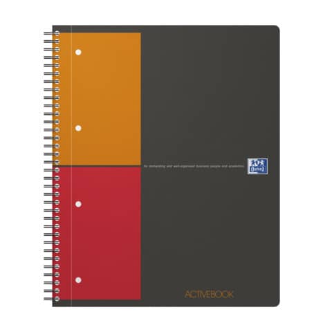 Quaderno spiralato OXFORD International Activebook Maxi A4+ grigio/arancio quadretti 5 mm - 100104329